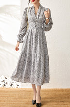 Load image into Gallery viewer, Jules floral hemp dress with elastic gathered waist and exquisite shank buttons
