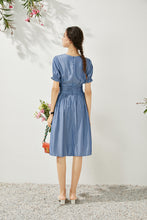Load image into Gallery viewer, Fenna button down ruffle sleeve midi dress with gathered detail
