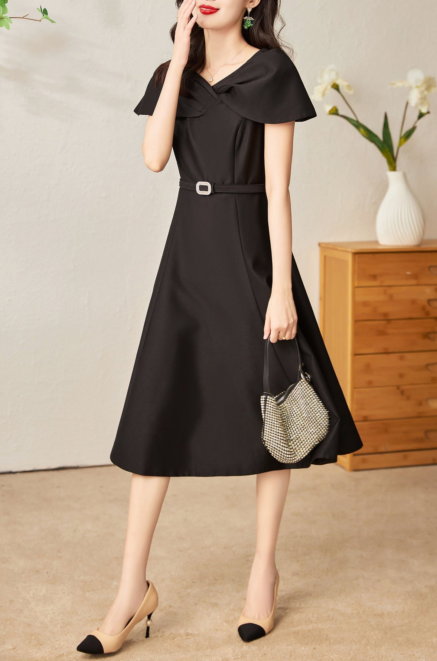 Talia surplice belt dress