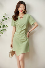 Load image into Gallery viewer, Eloise V neck fine twill asymmetrical dress
