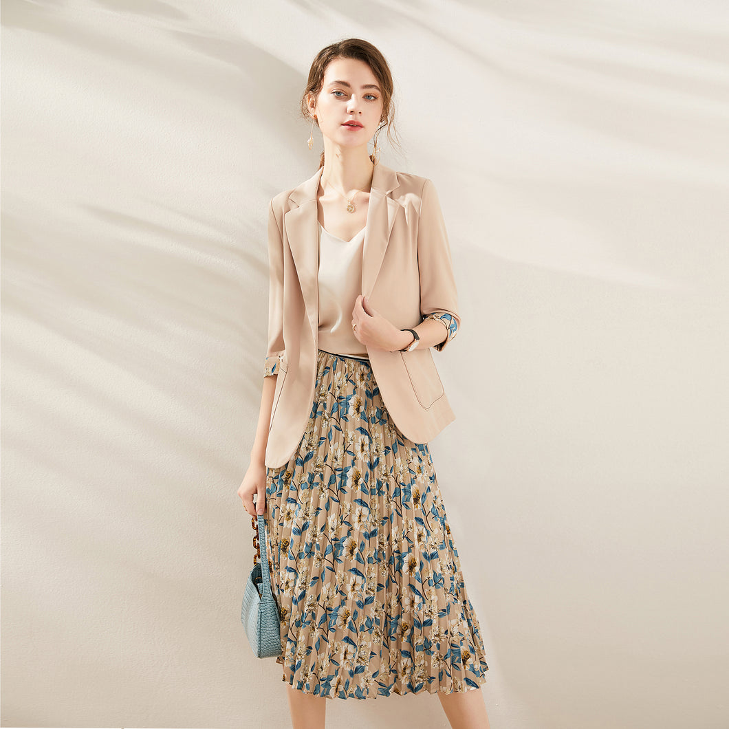 Cinzia Suit blazer with floral cuffs and pleated floral skirt