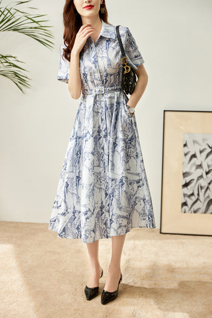 Linnea printed collar dress with belt