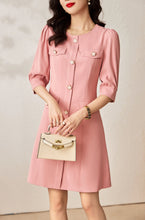Load image into Gallery viewer, Aimee hemp button down dress with floral buttons
