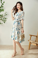 Load image into Gallery viewer, Torill pure silk floral dress with waist belt
