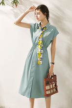 Load image into Gallery viewer, Galena collar midi dress with scarf tie and elastic waist
