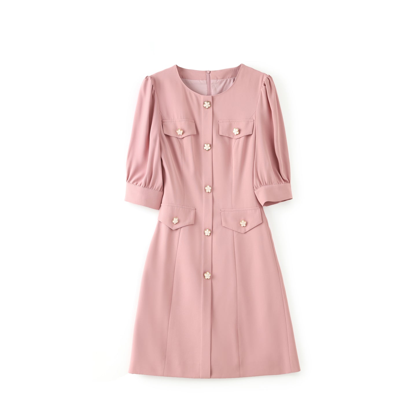 Aimee hemp button down dress with floral buttons