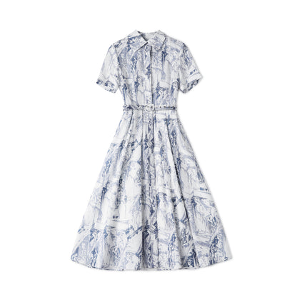 Linnea printed collar dress with belt