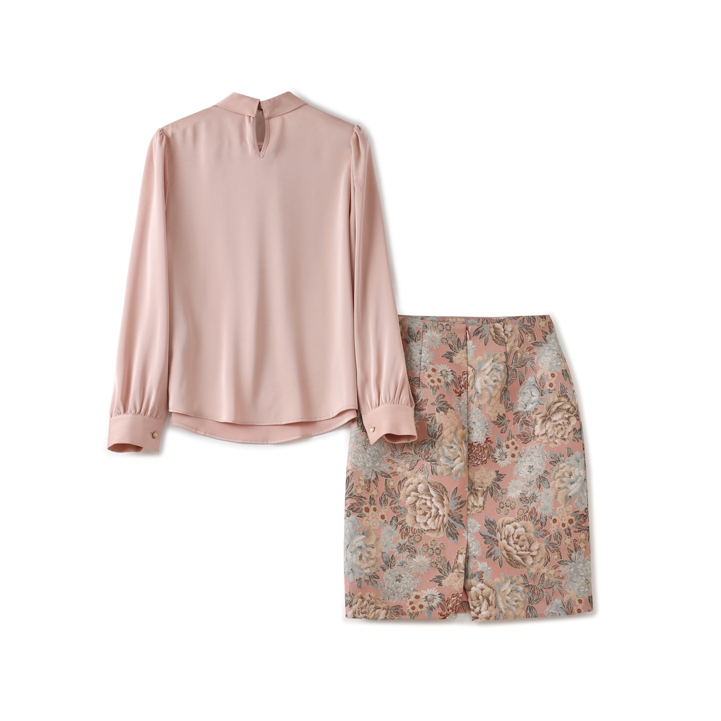 Ariana 2 pcs set satin floral shirt with jacquard floral skirt