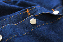 Load image into Gallery viewer, Peyton 2 piece set denim jacket with chiffon spaghetti strap gathered printed dress
