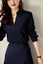 Load image into Gallery viewer, Axelle 2 pcs set lapel cuff shirt with pinstripe slit skirt
