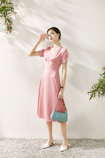 Juni short sleeve button front midi dress