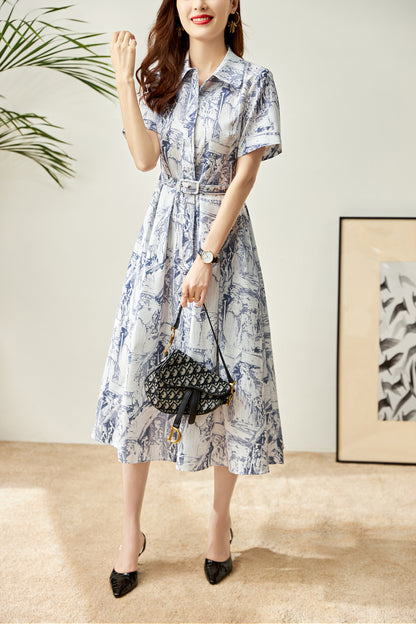 Linnea printed collar dress with belt