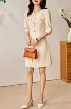 Load image into Gallery viewer, Aimee hemp button down dress with floral buttons
