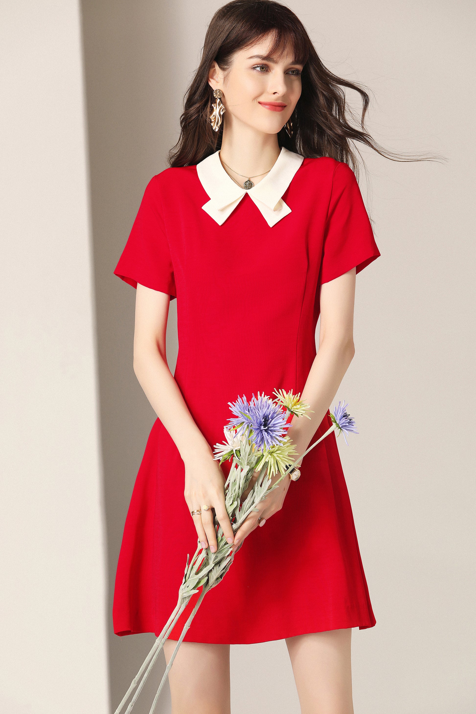 Cora ribbon contrast collar mini dress Thread Forest Cora ribbon contrast collar mini dress Thread Forest