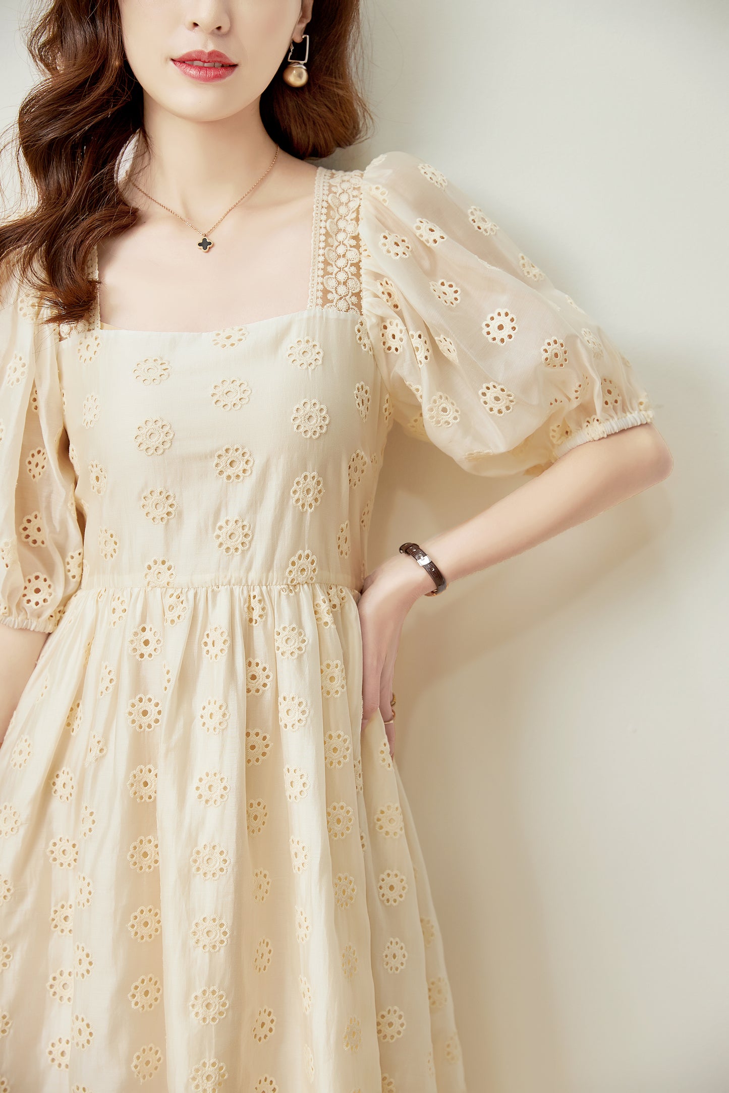 Callie perforated puff sleeve dress