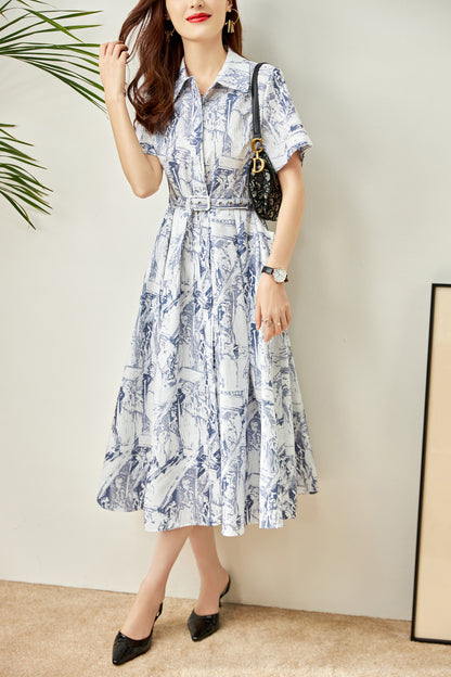 Linnea printed collar dress with belt