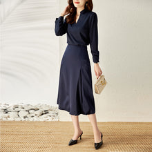 Load image into Gallery viewer, Axelle 2 pcs set lapel cuff shirt with pinstripe slit skirt
