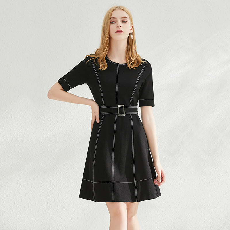 Nuria cotton A-line dress with detachable waist belt