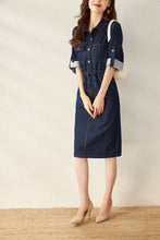 Load image into Gallery viewer, Oline denim dress with collar and pockets
