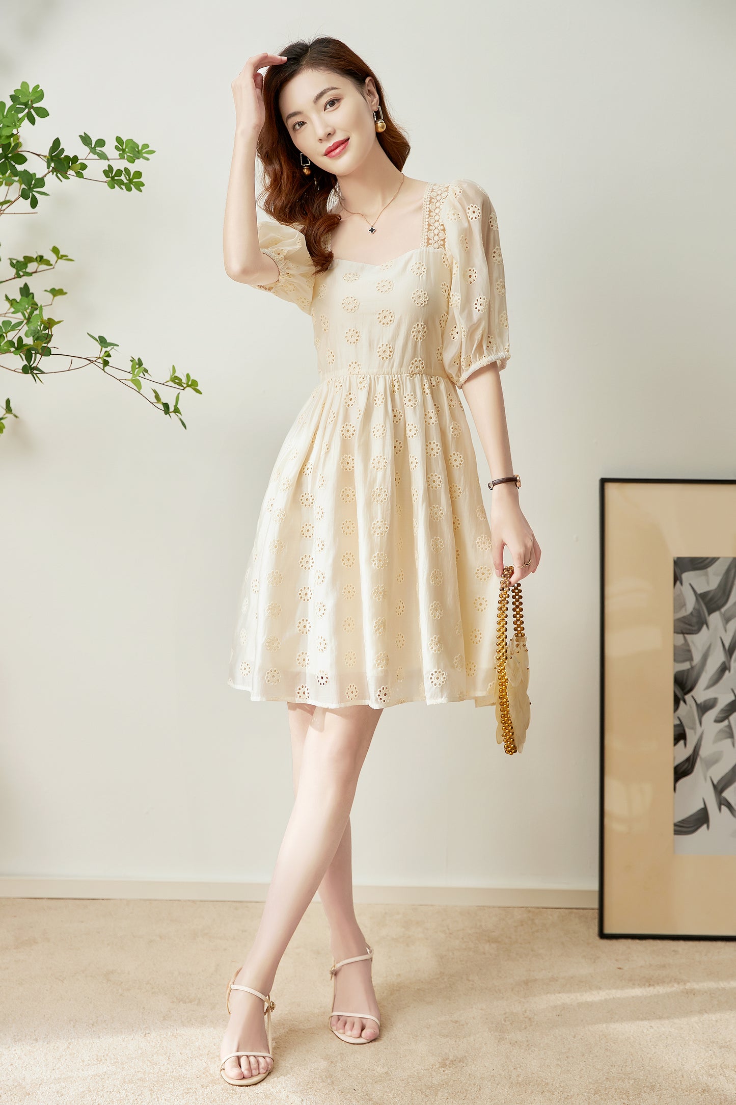 Callie perforated puff sleeve dress