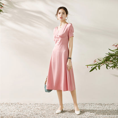 Juni short sleeve button front midi dress