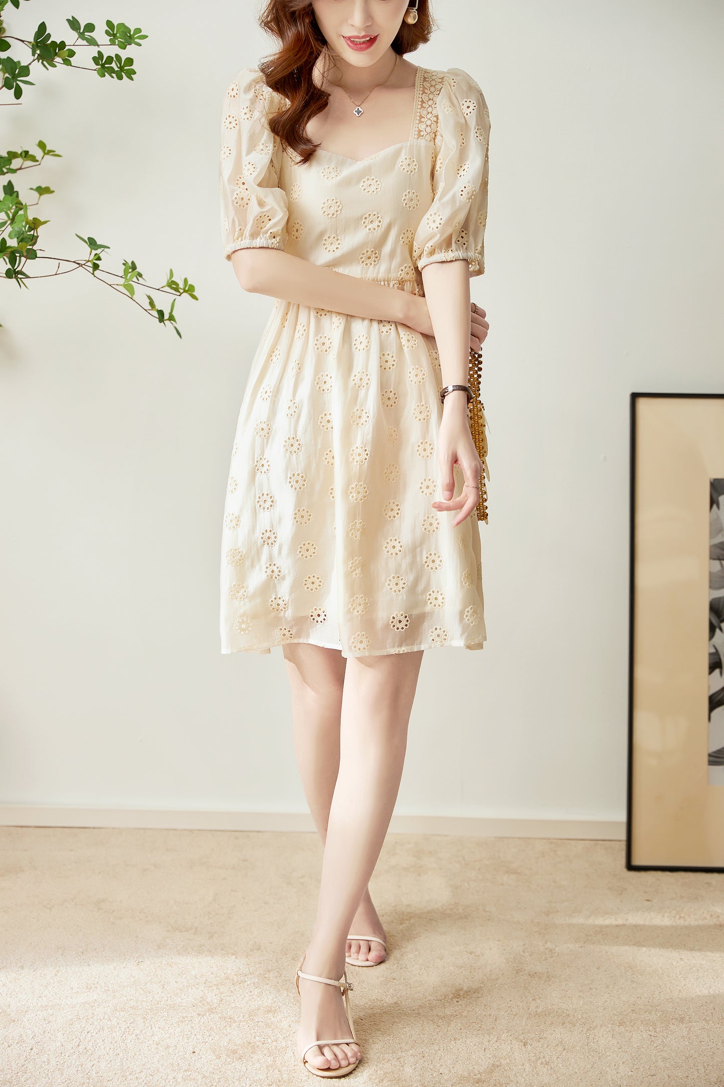 Callie perforated puff sleeve dress