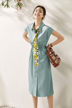 Load image into Gallery viewer, Galena collar midi dress with scarf tie and elastic waist
