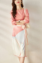 Load image into Gallery viewer, Tamara 2 piece set blouse with sash tie skirt
