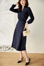 Load image into Gallery viewer, Axelle 2 pcs set lapel cuff shirt with pinstripe slit skirt
