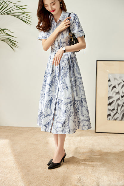 Linnea printed collar dress with belt