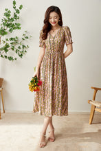 Load image into Gallery viewer, Collette pure silk printed floral dress with elastic waist
