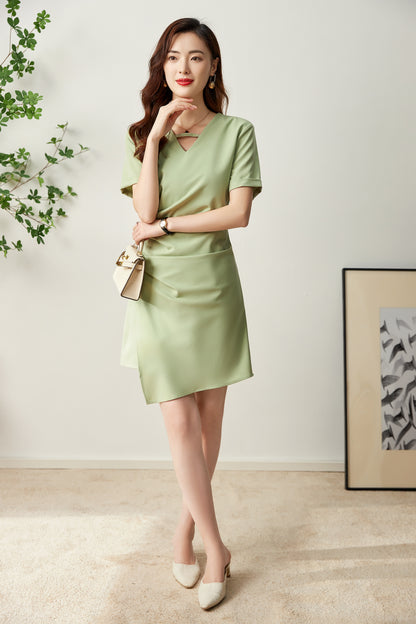 Eloise V neck fine twill asymmetrical dress