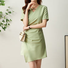 Load image into Gallery viewer, Eloise V neck fine twill asymmetrical dress
