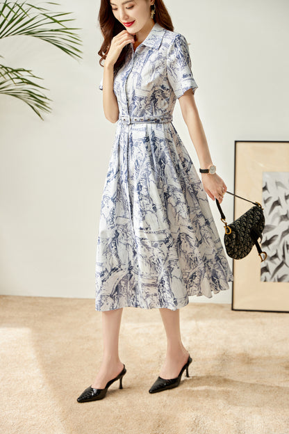 Linnea printed collar dress with belt