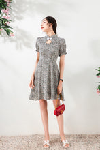 Load image into Gallery viewer, Renee keyhole mini flare dress with elastic sleeve
