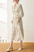 Load image into Gallery viewer, Jules floral hemp dress with elastic gathered waist and exquisite shank buttons
