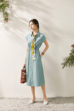 Load image into Gallery viewer, Galena collar midi dress with scarf tie and elastic waist
