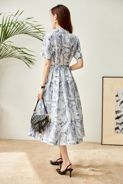 Linnea printed collar dress with belt