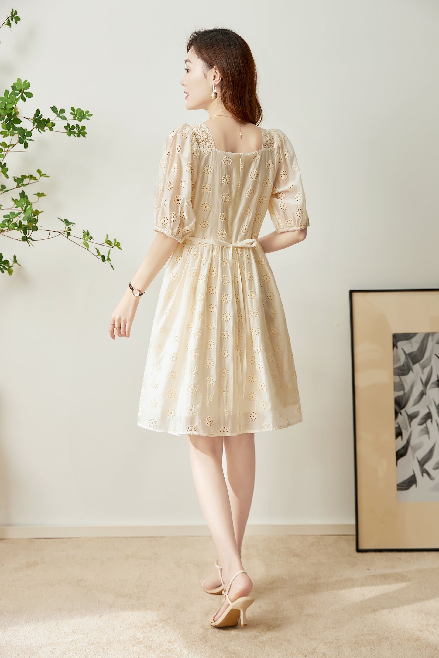 Callie perforated puff sleeve dress