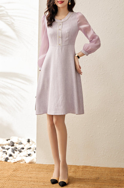 Maya tweed dress with mesh sleeve