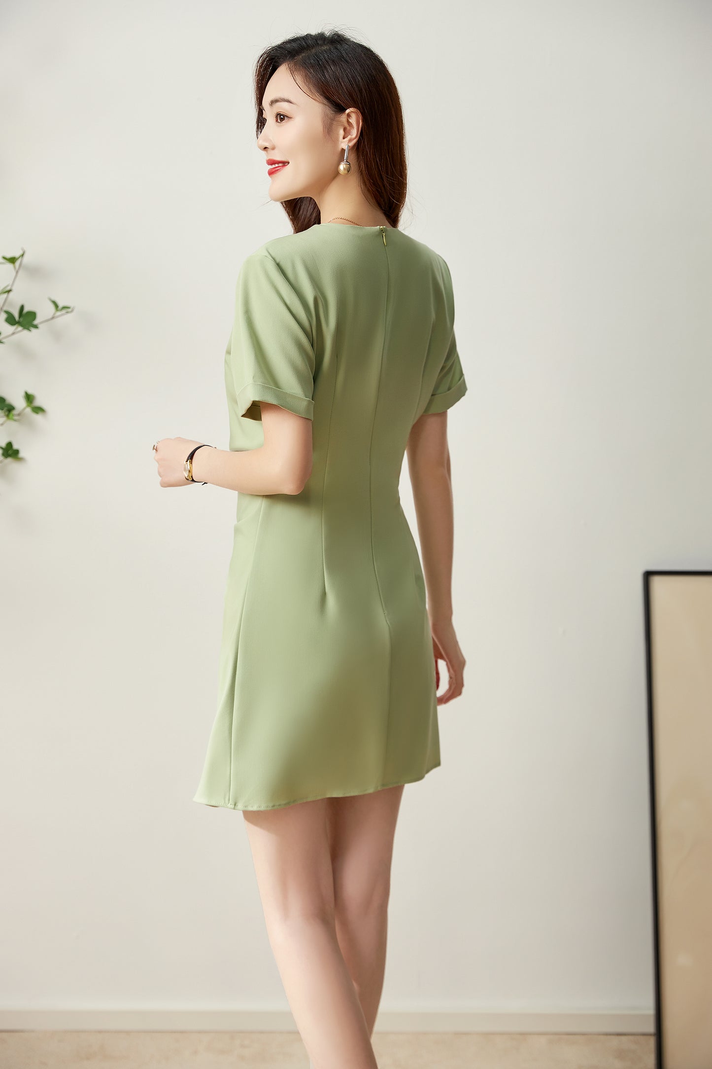 Eloise V neck fine twill asymmetrical dress