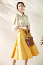 Load image into Gallery viewer, Chantel 3 piece set puff sleeve floral shirt with inner blouse and circular skirt
