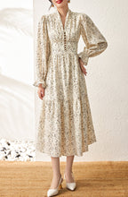 Load image into Gallery viewer, Jules floral hemp dress with elastic gathered waist and exquisite shank buttons
