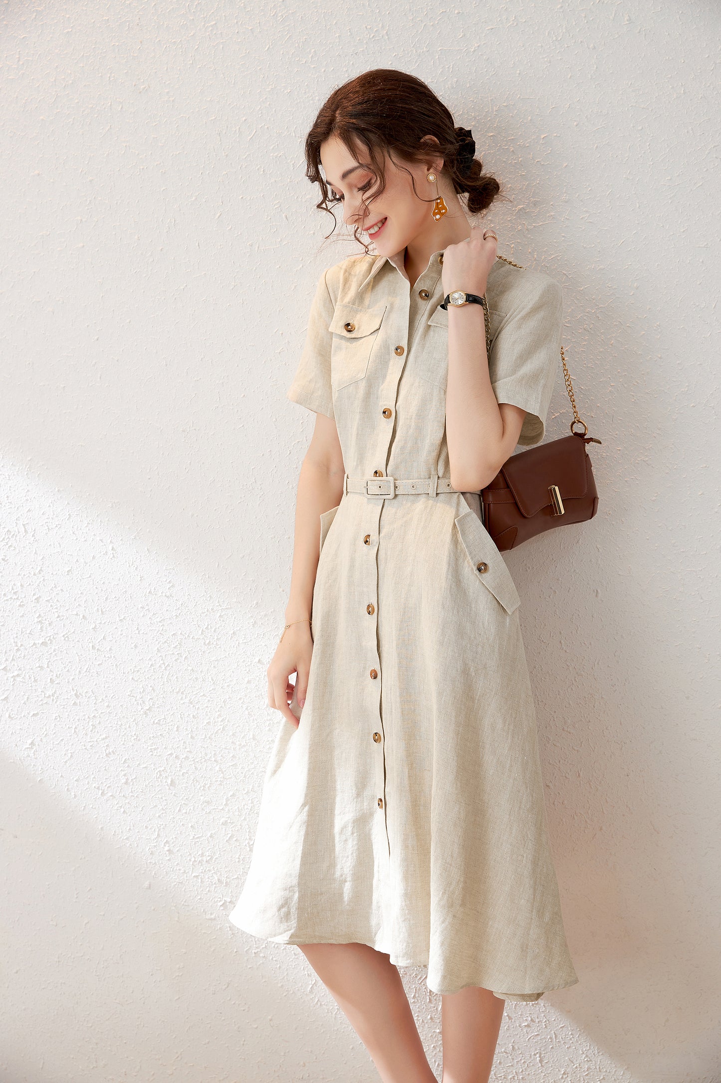Roisin linen cotton belt dress