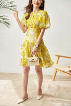 Load image into Gallery viewer, Fleur printed chiffon dress with elbow bishop sleeves

