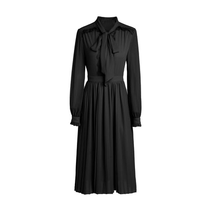 Ines front knot pleated dress with lace ruffle